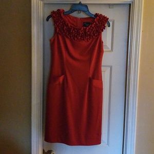 FIERY RED Fitted Dress with ruffle & pocket detail